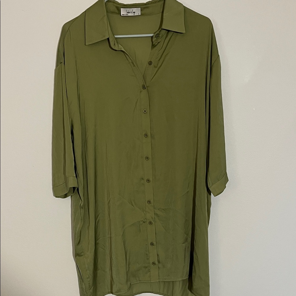 SADIE & SAGE Olive Green Button-Up Shirt Dress